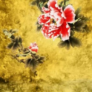 Oil Painting Photography Background Red Flowers Golden Backdrops