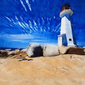 Oil Painting Photography Background Lighthouse Blue Sky Seaside Backdrops