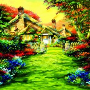 Oil Painting Photography Background Flowers Small Town Trees Backdrops