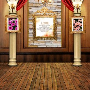 Palace Photography Background White Pillars Red Curtain Wood Floor Backdrops
