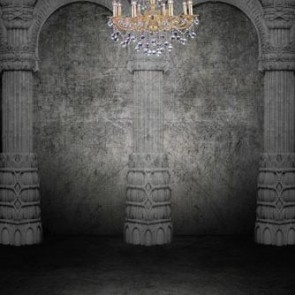 Palace Photography Background Grey Stone Pillars Chandelier Backdrops