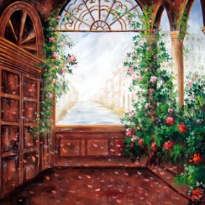 Door Window Photography Backdrops Flowers Arched Windows Background