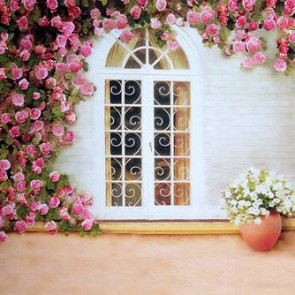 Door Window Photography Backdrops White Window Pink Rose Flower Background