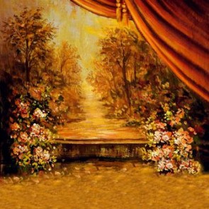 Oil Painting Photography Background Red Curtain Flowers Backdrops