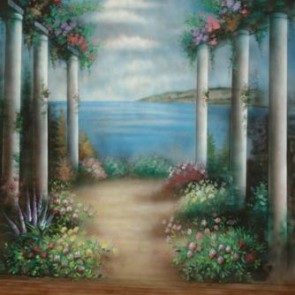 Photography Backdrops Flowers Lake Oil Painting Background