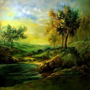 Photography Backdrops Trees River Oil Painting Background