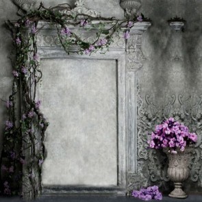 Photography Backdrops Purple Flowers Grey Wall Grunge Dilapidated Background