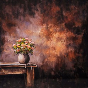 Photography Backdrops Flowers Vase Oil Painting Brown Background