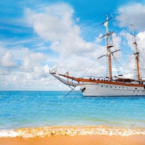 Beach Photography Background Blue Sky White Clouds White Sailing Boat Backdrops