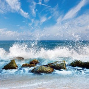 Beach Photography Background Stone Surf Blue Sky Backdrops