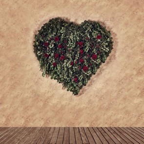 Valentine's Day Photography Background Red Roses Green Leaves Cardioid Brown Backdrops