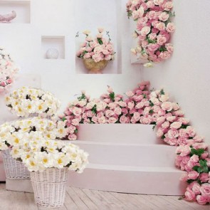 Wedding Photography Backdrops Pink Rose Flower White Wall Background For Party