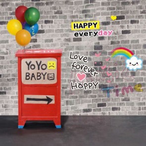 Photography Backdrops Grey Brick Wall Cartoon Painting Valentine's Day Background