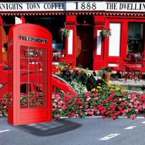 Street View Photography Background Flowers Red Telephone Backdrops