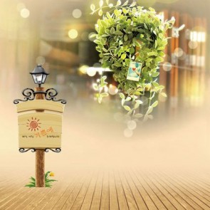 Photography Backdrops Street lamp Green Leaves Cardioid Valentine's Day Fuzzy Background