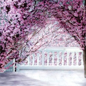 Flowers Photography Backdrops Pink Flowers Trees White Fence Background
