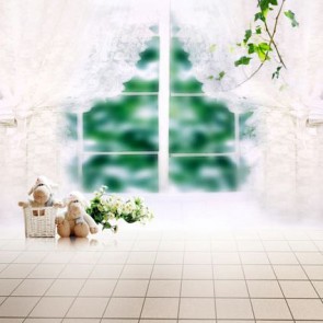 Door Window Photography Backdrops White Window Curtains Floor Background
