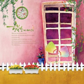 Door Window Photography Backdrops Cartoon Pink Wall Window Background