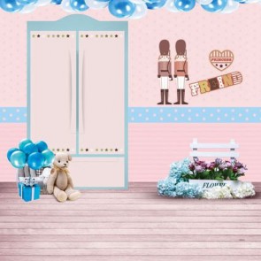 Valentine's Day Photography Background Blue White Balloon Tulips Cartoon Wall Backdrops