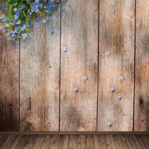 Photography Backdrops Blue Flowers Brown Vertical Wood Floor Background