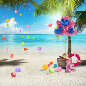 Tourist Photography Background Beach Coconut Tree Balloon Summer Backdrops