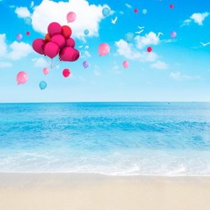 Tourist Photography Background Red Balloon Seaside Blue Sky Backdrops