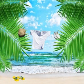 Beach Photography Background White T shirt Palm Leaf Backdrops