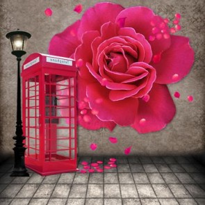 Photography Backdrops Pink Rose Flower Telephone Booth Valentine's Day Grey Background