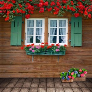 Door Window Photography Backdrops Red Roses Brown Wall White Window Background