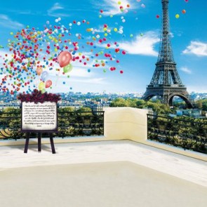 Wedding Photography Background Balloon Eiffel Tower Balcony Backdrops For Party