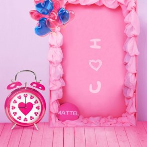 Photography Backdrops Alarm Clock Balloon Valentine's Day Pink Background