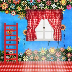 Door Window Photography Backdrops Solar Flower Blue Wall Background