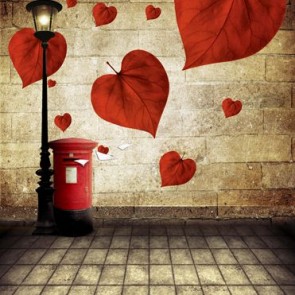 Photography Backdrops Red Leaves Heart Shape Valentine's Day Background