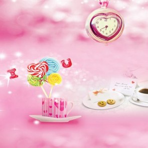 Valentine's Day Photography Background Pocket Watch Lollipop Pink Backdrops