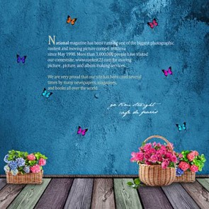 Valentine's Day Photography Background Flowers Butterflies Blue Wall Backdrops