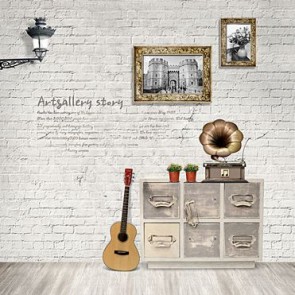 White Brick Wall Photography Background Guitar Phonograph Backdrops