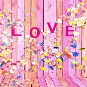 Photography Backdrops Colored Petals Pink Wood Wall Valentine's Day Background