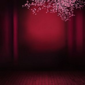 Stage Photography Background Pink Flowers Red Curtain Backdrops
