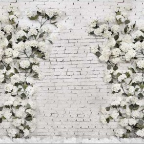 White Brick Wall Photography Background White Rose Flowers Backdrops