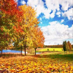 Nature Photography Backdrops Golden Leaves Lake Autumn Blue Sky Background