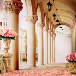 Wedding Photography Background Palace Corridor Pink Rose Flower Backdrops For Party