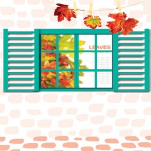 Door Window Photography Backdrops Green Window Dead Yellow Leaves White Wall Background