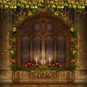 Christmas Photography Backdrops Christmas Lamp Green Ball Window Background