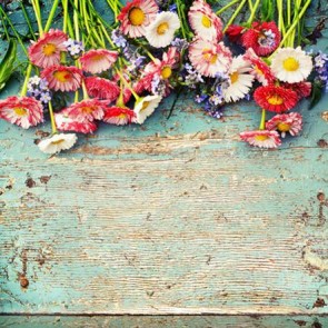 Photography Background White Red Flowers Valentine's Day Blue Wood Wall Backdrops