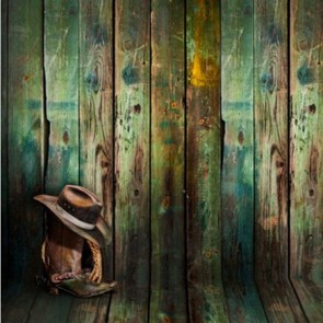 Photography Backdrops Green Wood Floor Cowboy Hat Western Background