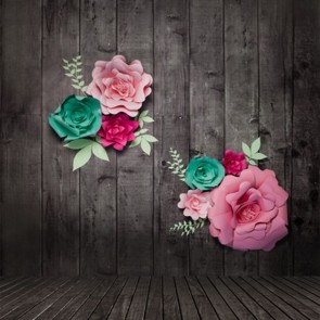 Photography Backdrops Chinese Rose Flower Grey Wood Floor Background