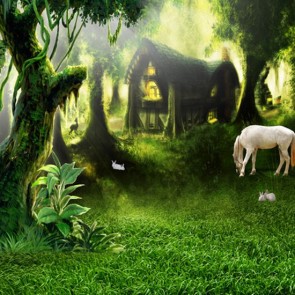 Photography Backdrops Jungle White Horse Grass Oil Painting Background