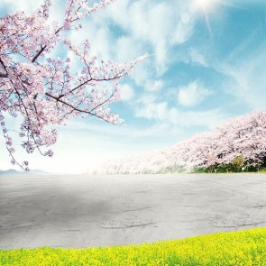 Photography Backdrops Yellow Flowers Pink Cherry Tree Tourist Background