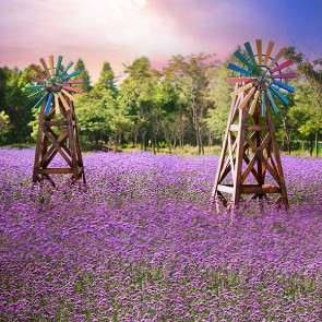 Photography Backdrops Windmill Lavender Sunset Tourist Background