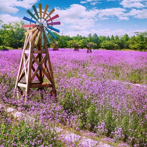 Flowers Photography Background Purple Flower Windmill Blue Sky Backdrops